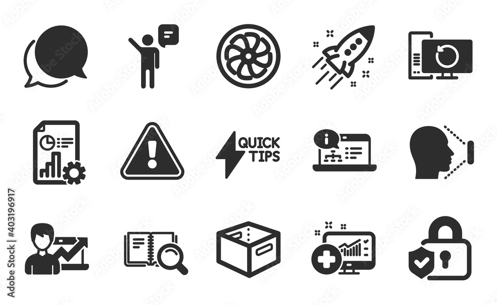 Agent, Startup rocket and Face id icons simple set. Success business, Quickstart guide and Chat message signs. Recovery computer, Online documentation and Report symbols. Flat icons set. Vector Agent, Startup rocket and Face id icons simple set. Success business, Quickstart guide and Chat message signs. Recovery computer, Online documentation and Report symbols. Flat icons set. Vector