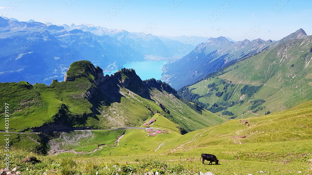 Ausblick von der Rothornbahn in der Schweiz. Landschaft um den Rothorn.