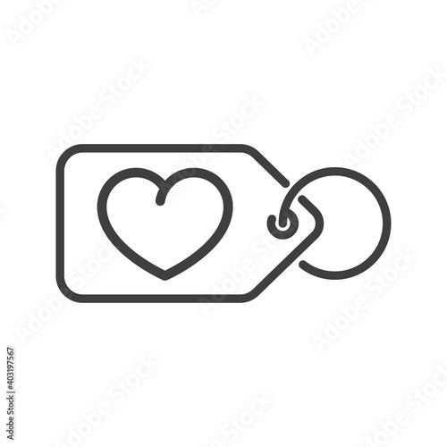 Día de San Valentín. Rebajas. Logotipo con corazón en etiqueta de precio con lineas en color gris
