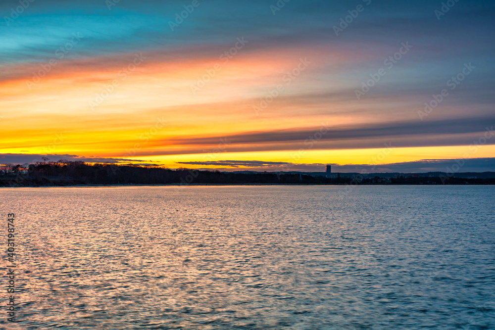 Fototapeta premium Baltic Sea beach in New Port at sunset, Gdansk. Poland