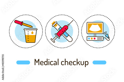 Medical checkup outline concept. Health care line color icons. Pictograms for web page, mobile app, promo