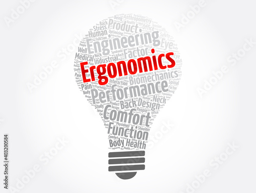 Ergonomics light bulb word cloud collage, concept background