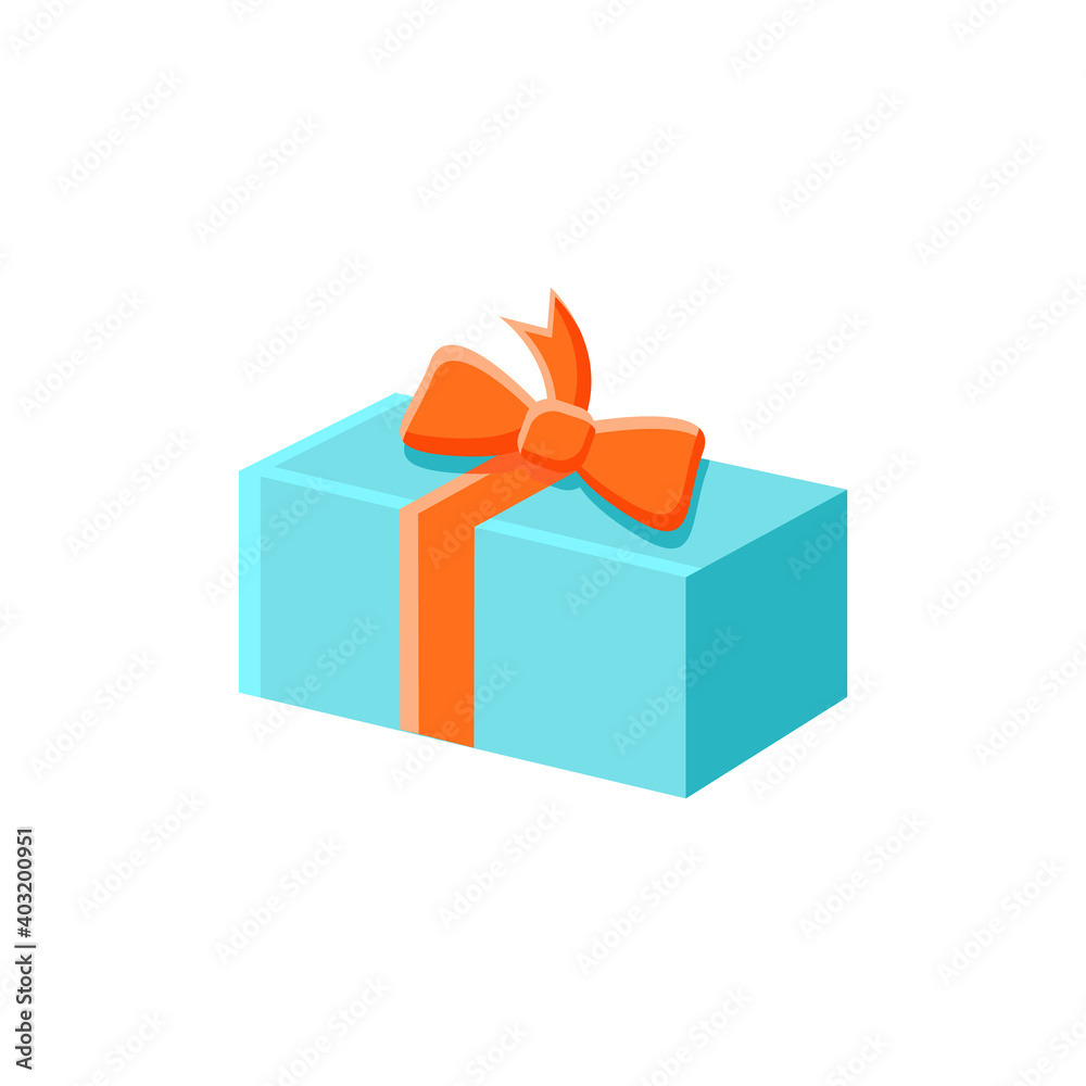 Obraz premium Present flat icon. Gift box with bow ribbon. Holiday congratulation, surprise concept. Holiday offer. Christmas, new year, birthday celebration symbol. Color vector illustration