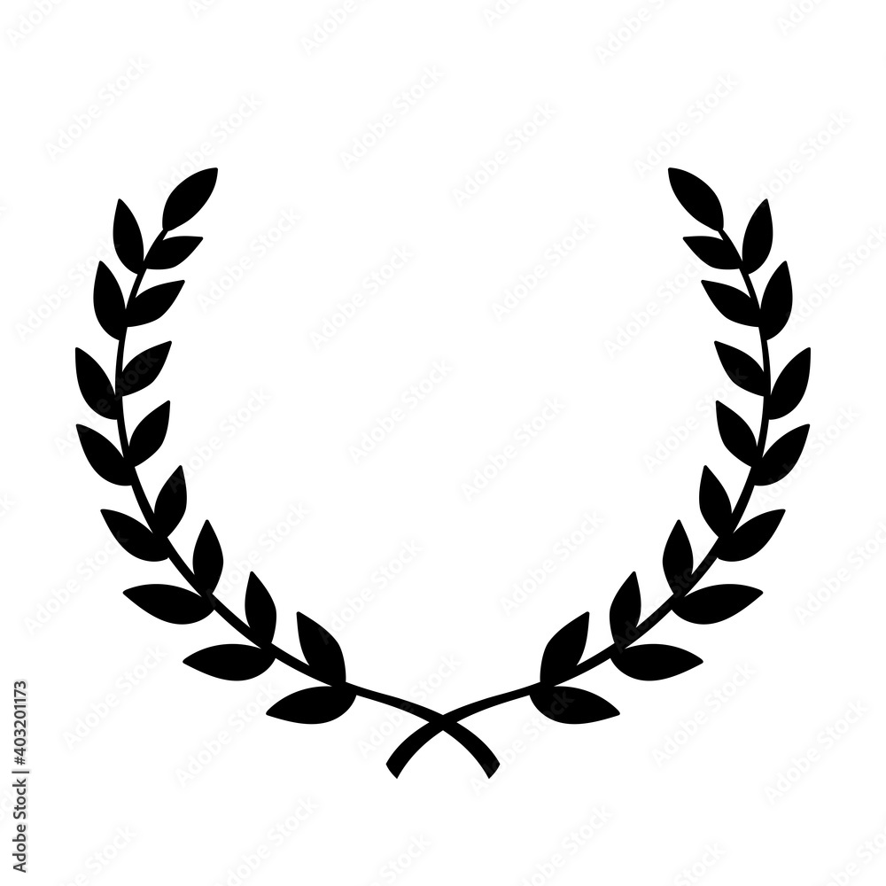 Greek Olive Branch Hand-drawn Floral wreath on white background