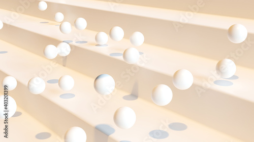 白の階段をバウンドするボール