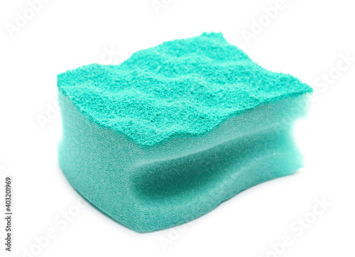 Blank light blue cleaning sponge isolated on white background