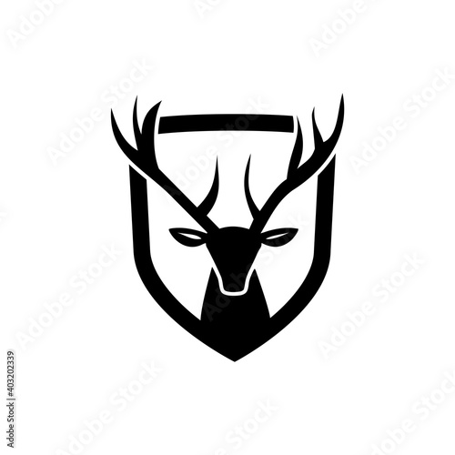 Emblem logo green shield and deer icon isolated on white background