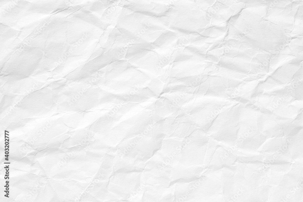 White crumpled paper background, texture old for web design screensavers. Template for various purposes or creating packaging.