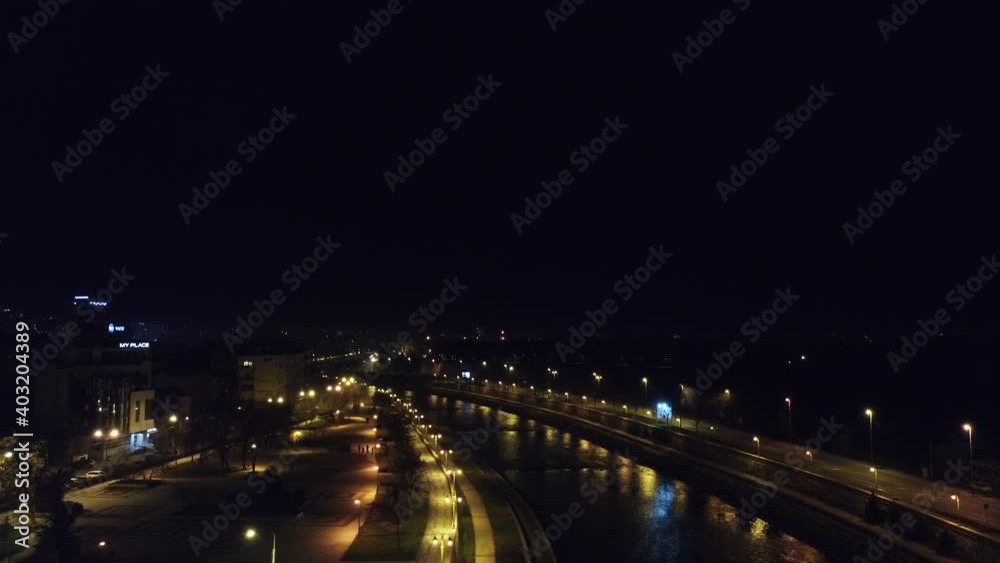 New year's night and fireworks above the city. Aerial view New year's night and fireworks above the city. Aerial view