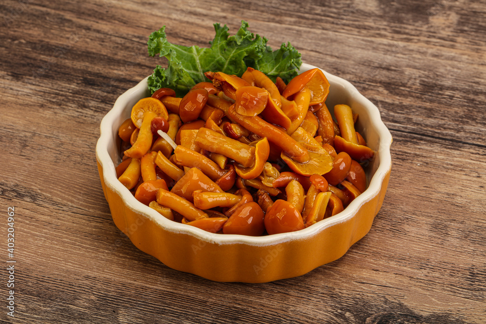 Marinated mushroom - honey agaric in the bowl Marinated mushroom - honey agaric in the bowl