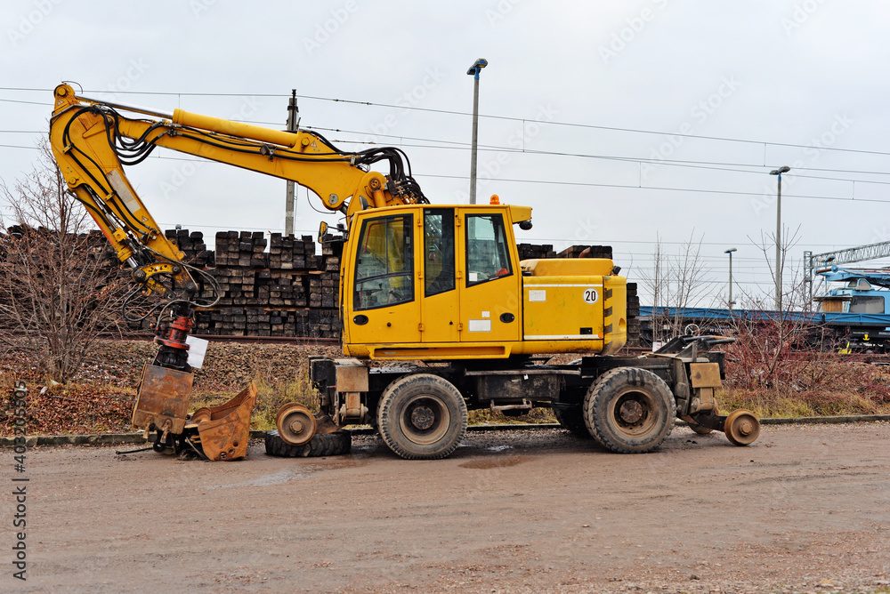 Obraz premium The Yellow excavator on site