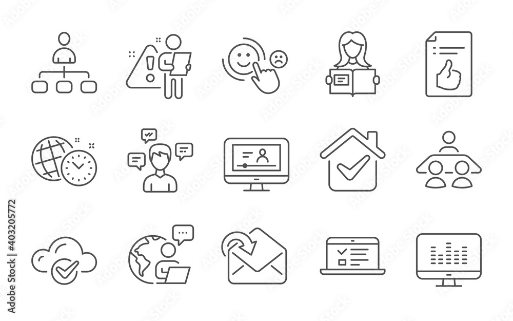 Music making, Customer satisfaction and Online video line icons set. Management, Approved document and Receive mail signs. Web lectures, Cloud computing and Conversation messages symbols. Vector Music making, Customer satisfaction and Online video line icons set. Management, Approved document and Receive mail signs. Web lectures, Cloud computing and Conversation messages symbols. Vector