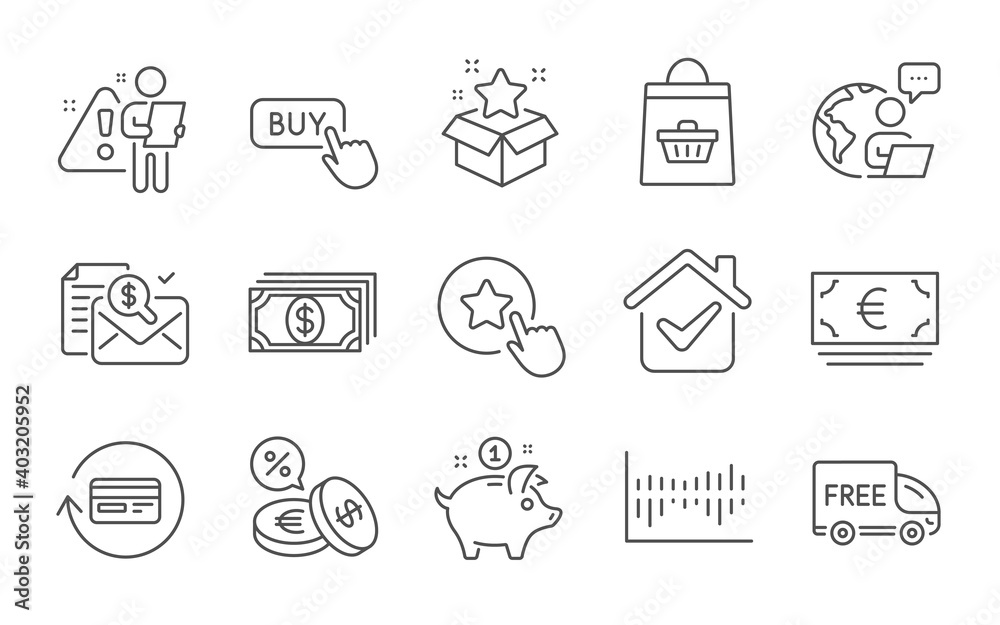Loyalty star, Loyalty program and Accounting report line icons set. Refund commission, Saving money and Column diagram signs. Payment, Currency exchange and Online buying symbols. Vector Loyalty star, Loyalty program and Accounting report line icons set. Refund commission, Saving money and Column diagram signs. Payment, Currency exchange and Online buying symbols. Vector