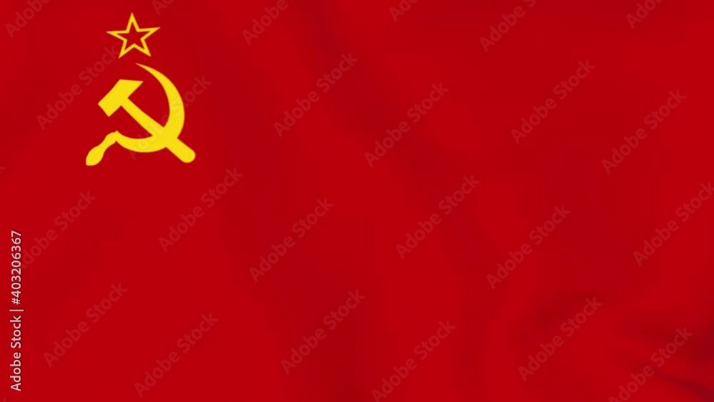 USSR national flag fabric surface background animation. Flag Of The USSR (Soviet Socialist Indestructible Union of Free Republics), Main Symbol Of Communism 4K