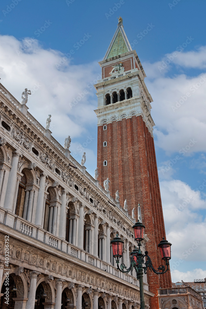 The Campanile and cathedral at the San Marco square. Venice. Italy.