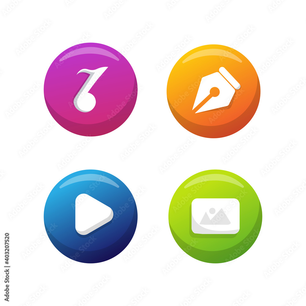 set of multimedia file buttons set of multimedia file buttons