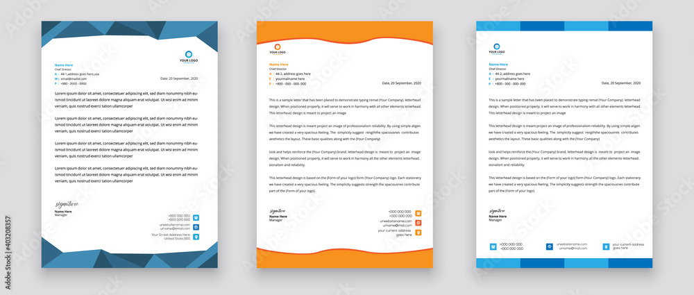 Business style letterhead template design for project with standard sizes. Business style letterhead template design for project with standard sizes.