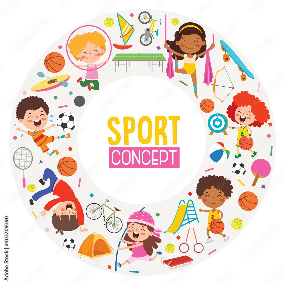 Sport Concept Design With Funny Children Sport Concept Design With Funny Children