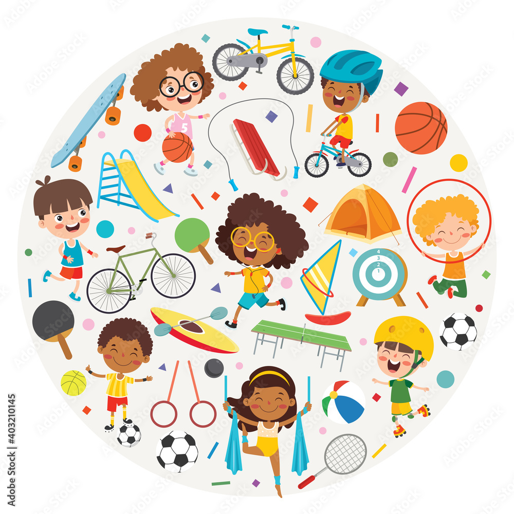 Sport Concept Design With Funny Children Sport Concept Design With Funny Children