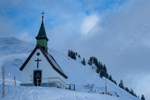 A beautiful chapel on the ridge of Kronberg, a mountain in Switzerland