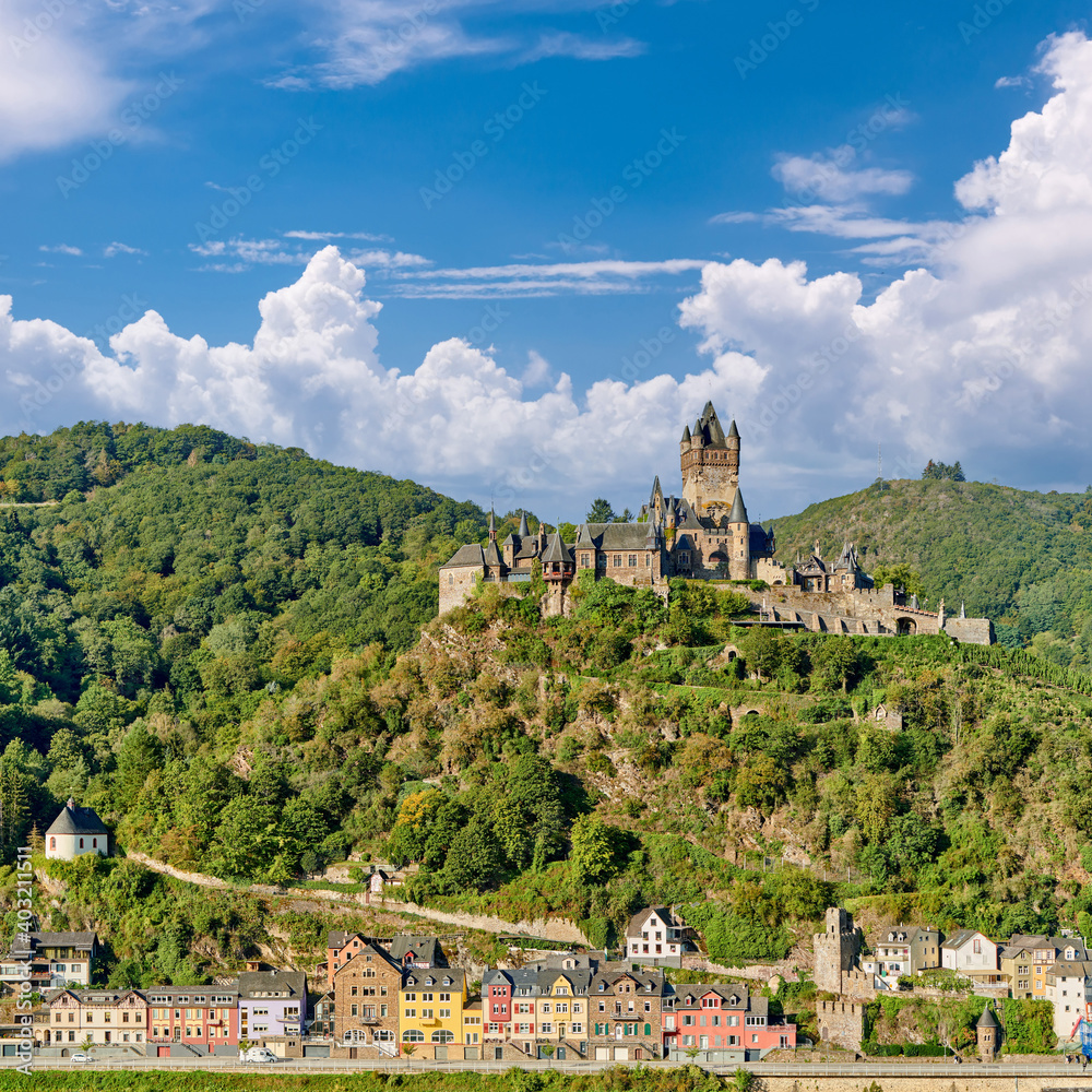 Cochem town in Germany on Moselle river with Reichsburg castle