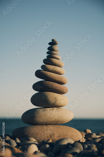 pyramid of stones with sea view