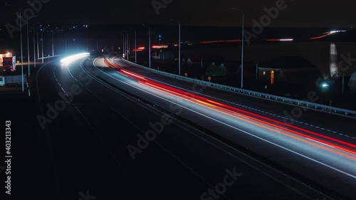 Night highway traffic timelapse. Long exposure.
