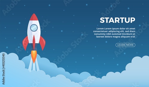 Project launch. Business startup landing page with rocket symbol, starting shuttle banner, future website presentation, creative idea and innovation new original product app vector concept