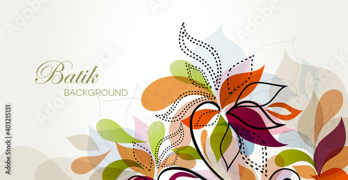 Colorful floral batik background. Floral decoration curls illustration. Paisley print hand-drawn elements.