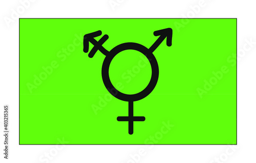 Vector illustration of waving Israel transgender and genderqueer pride flag on white background: neon green canvas with a centred Mars, Venus and Mars with stroke symbol.