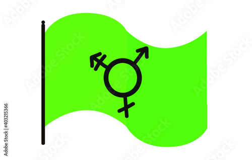 Vector illustration of waving Israel transgender and genderqueer pride flag on white background: neon green canvas with a centred Mars, Venus and Mars with stroke symbol.