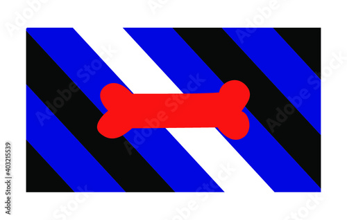 Vector illustration of flat Puppy pride flag on white background: blue, white and black stripes with a red bone. A symbol of the puppy fetish community.