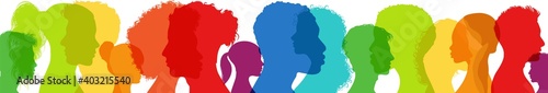 Diversity multiethnic people. Group side silhouette men and women of diverse culture and different countries. Racial equality. Coexistence harmony and multicultural community integration