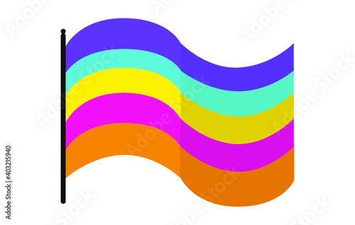 Vector illustration of waved alternate genderqueer pride flag on white background: purple, blue, yellow, pink and orange horizontal lines. Genderqueer community symbol.