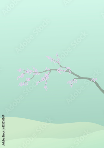 山と桜のベクター 背景画像