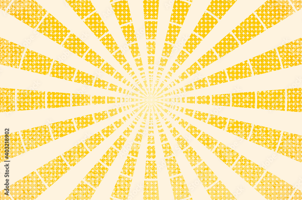Fototapeta premium horizontal vector illustration of a grunge background of yellow color. divergent rays. the simulation of old printed materials. circular texture