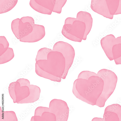 Watercolor pink hearts seamless pattern background. Love, romantic or Valentine's day concept