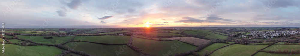 aerial view of the village of probus in cornwall England uk at sunset 