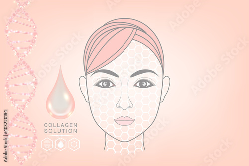 Hyaluronic acid skin solutions ad, pink collagen serum drop with cosmetic advertising background ready to use, illustration vector.
