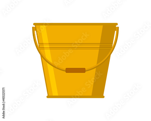 Golden bucket. Vector icon, isolated on white background. 