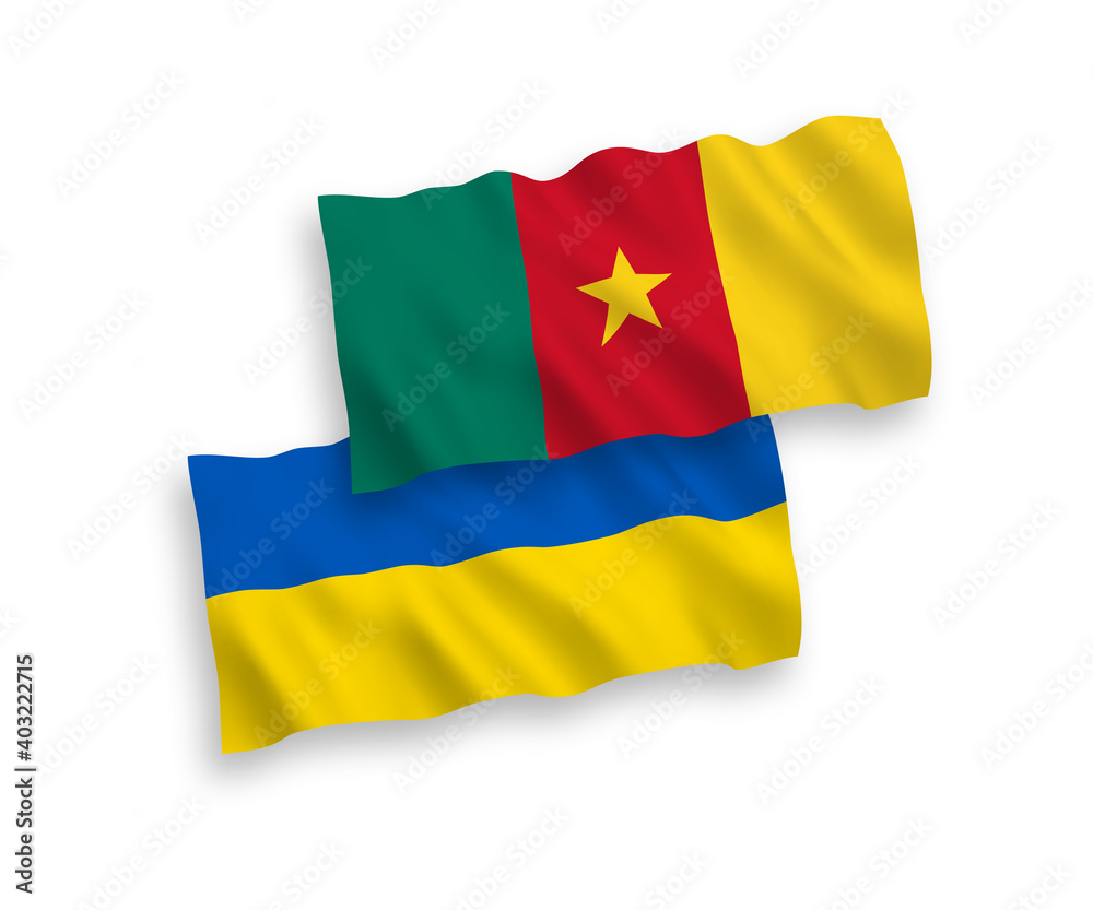 Flags of Cameroon and Ukraine on a white background Flags of Cameroon and Ukraine on a white background