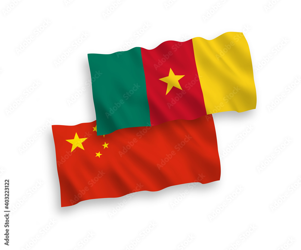 Flags of Cameroon and China on a white background Flags of Cameroon and China on a white background