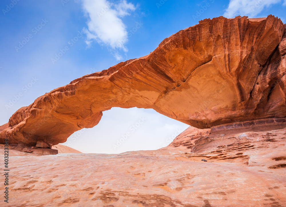 Wadi Rum Desert, Jordan. The rock bridge of Kharaz.