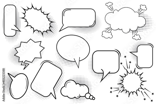 Hand drawn set bubble speech for banner design. Think bubble icon. Talk bubble. Stock image. EPS 10.