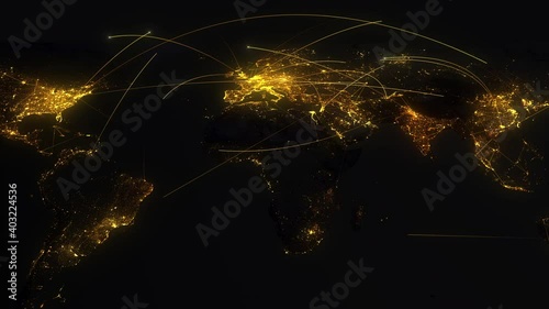 Connection lines Around Earth Globe, Motion of digital data flow. Futuristic Technology Theme Background with Light Effect. 3D Rendering