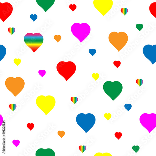 Multicolored and rainbow hearts. Seamless pattern. Vector background for Valentine's Day