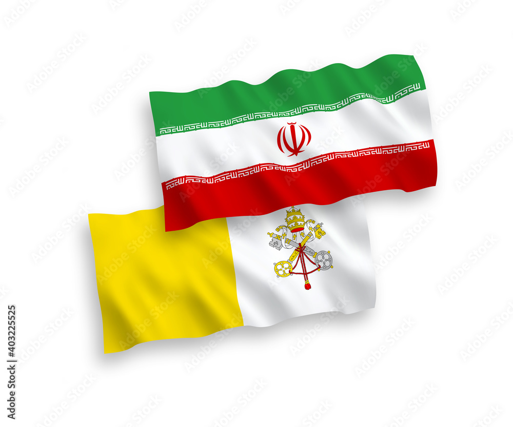 Flags of Vatican and Iran on a white background