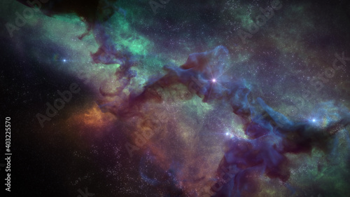 Galaxy Background, with Stars and colorful Nebula Clouds. Outer Space Astronomy image showing an Interstellar Celestial view of the Cosmos beyond The Milky Way.