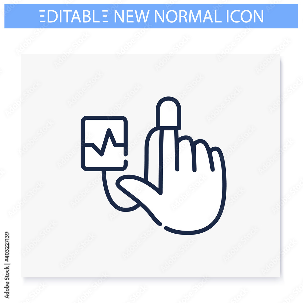 Fototapeta premium Tracking health line icon. New normal concept. Health care and prevention culture. Finger pulse tracker. New life after covid19 outbreak. Pandemic time. Isolated vector illustration. Editable stroke 