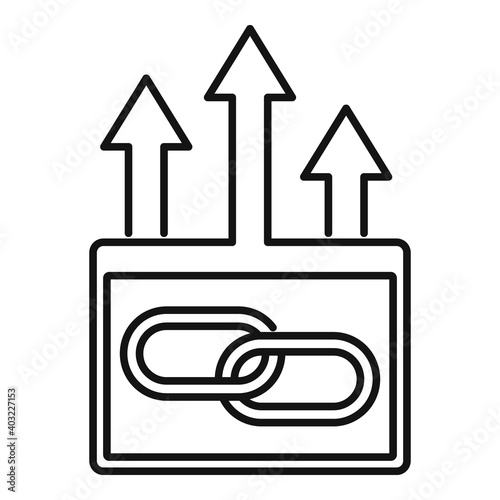 Upload backlink strategy icon. Outline upload backlink strategy vector icon for web design isolated on white background